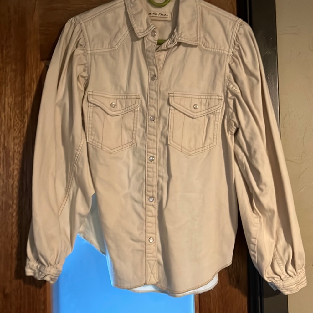 Free People Pearl Snap Shirt with Puff sleeves